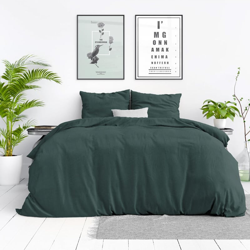 Dekbedovertrek Stone Washed - Eenpersoons (140x200 cm) - Groen Katoen - Dessin: Effen - DreamHouse Bedding - Dekbed-Discounter.nl