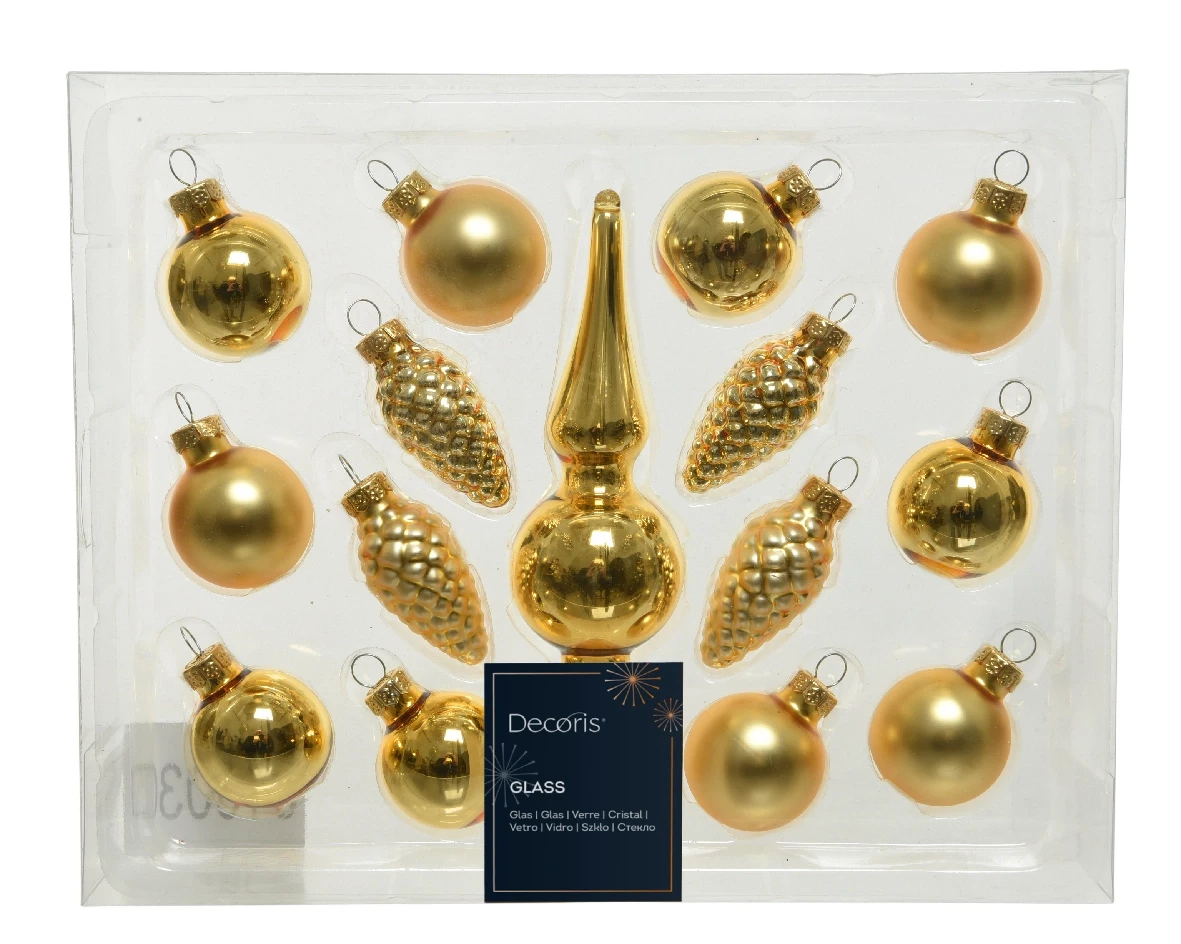 Decoris kerstballen piek glas 15st licht goud