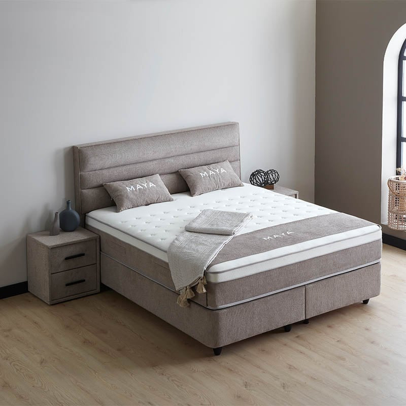 2-Persoons Boxspring Met Opbergruimte Maya - Taupe 180x200 cm - Pocketvering - Inclusief Topper - Dekbed-Discounter.nl