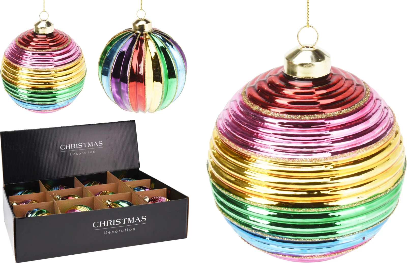 KERSTBAL GLAS 10CM regenboogkleuren