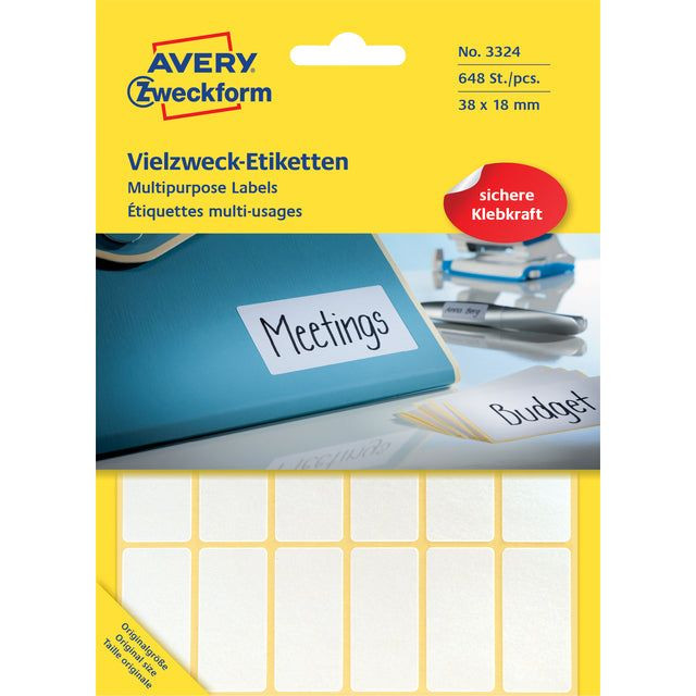 Etiket Avery Zweckform 3324 38x18mm wit 648stuks