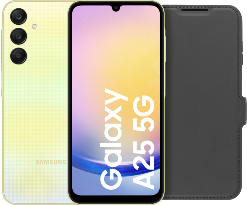 Samsung Galaxy A25 128GB Geel 5G + BlueBuilt Book Case Zwart