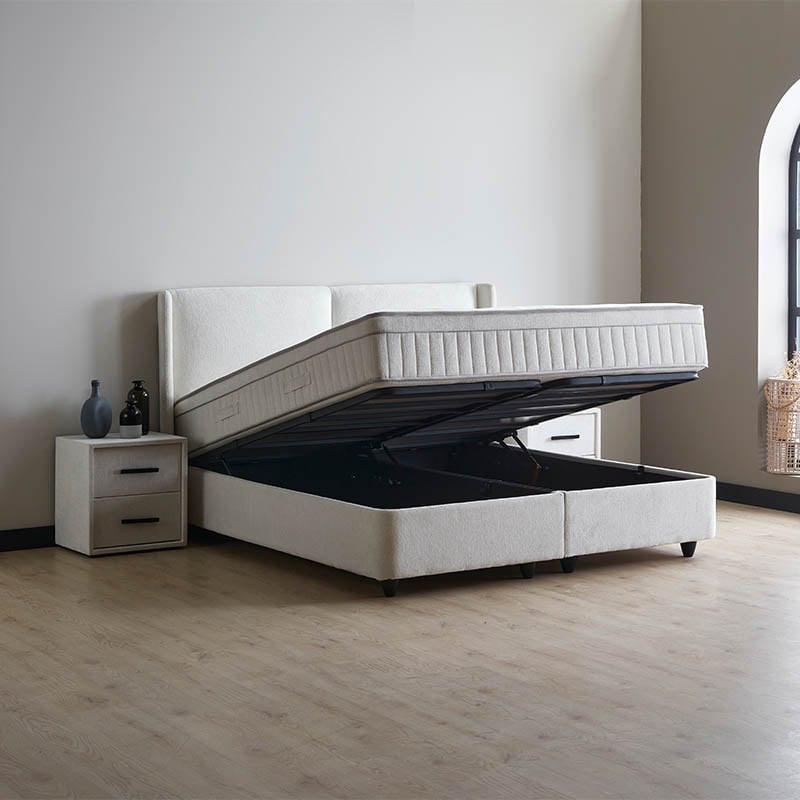 2-Persoons Boxspring met opbergruimte Ruby - Wit 140x200 cm - Pocketvering - Inclusief Topper - Dekbed-Discounter.nl