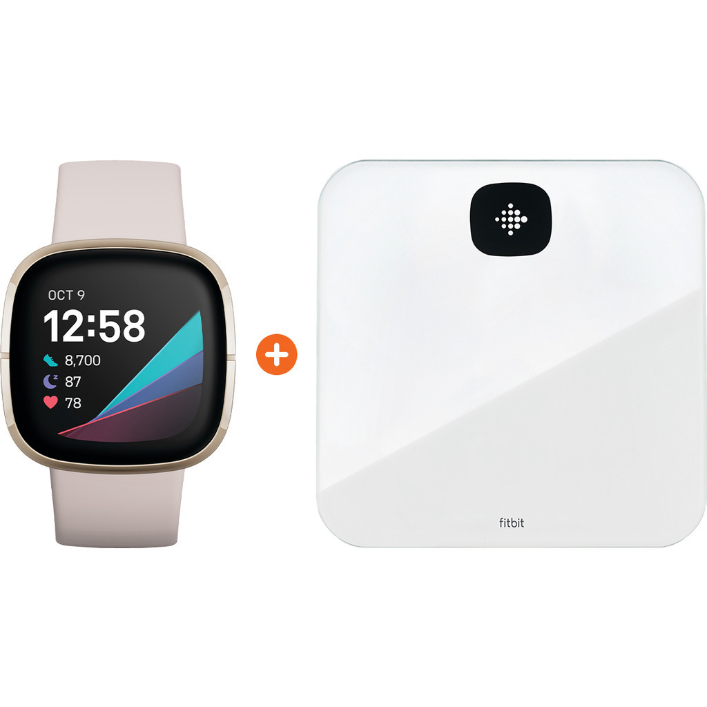 Fitbit Sense Wit/Goud + Fitbit Aria Air Wit