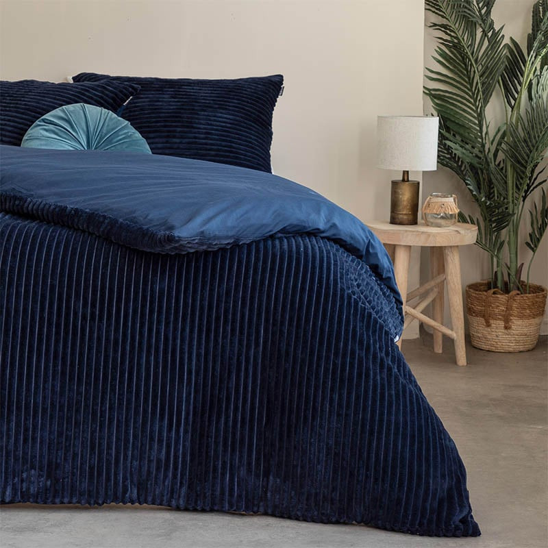 Dekbedovertrek Teddy Rib - Lits-Jumeaux (240x220 cm) - Navy Microvezel - Dessin: Strepen - Fresh & Co - Dekbed-Discounter.nl