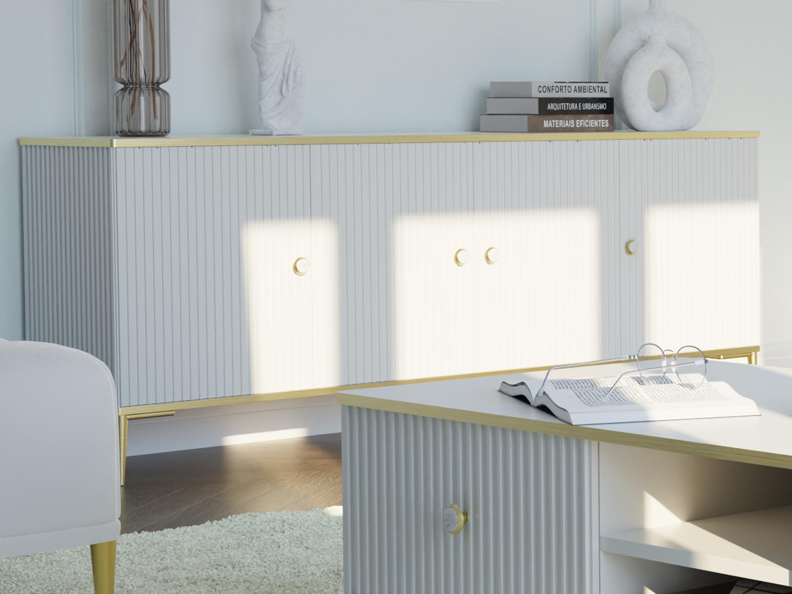 Dressoir PEGASUS 4 deuren wit/goud