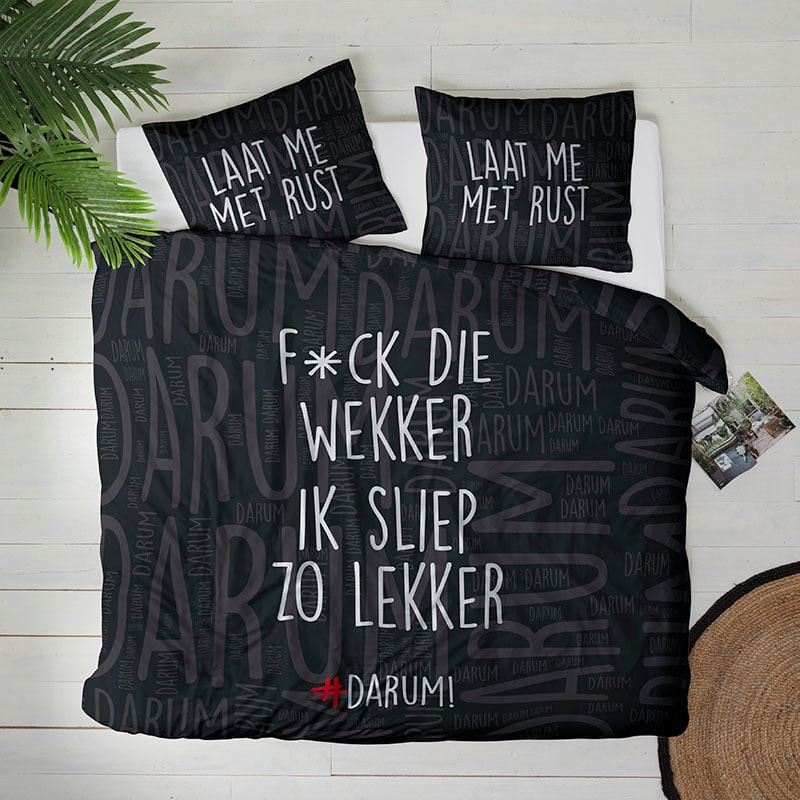 Dekbedovertrek #DARUM! F*ck die wekker! Dekbedovertrek - Lits-Jumeaux (240x220 cm) - Zwart Microvezel - Dessin: Tekst, Romantisch, Modern - #DARUM! -