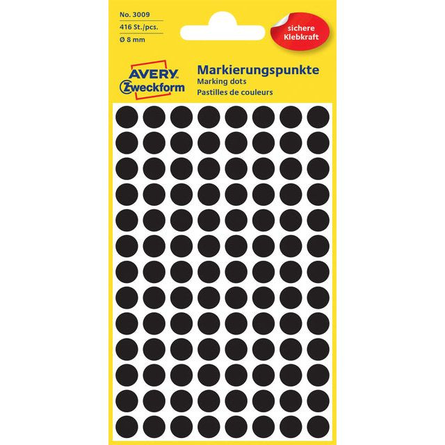 Etiket Avery Zweckform 3009 rond 8mm zwart 416stuks | Pak a 4 vel