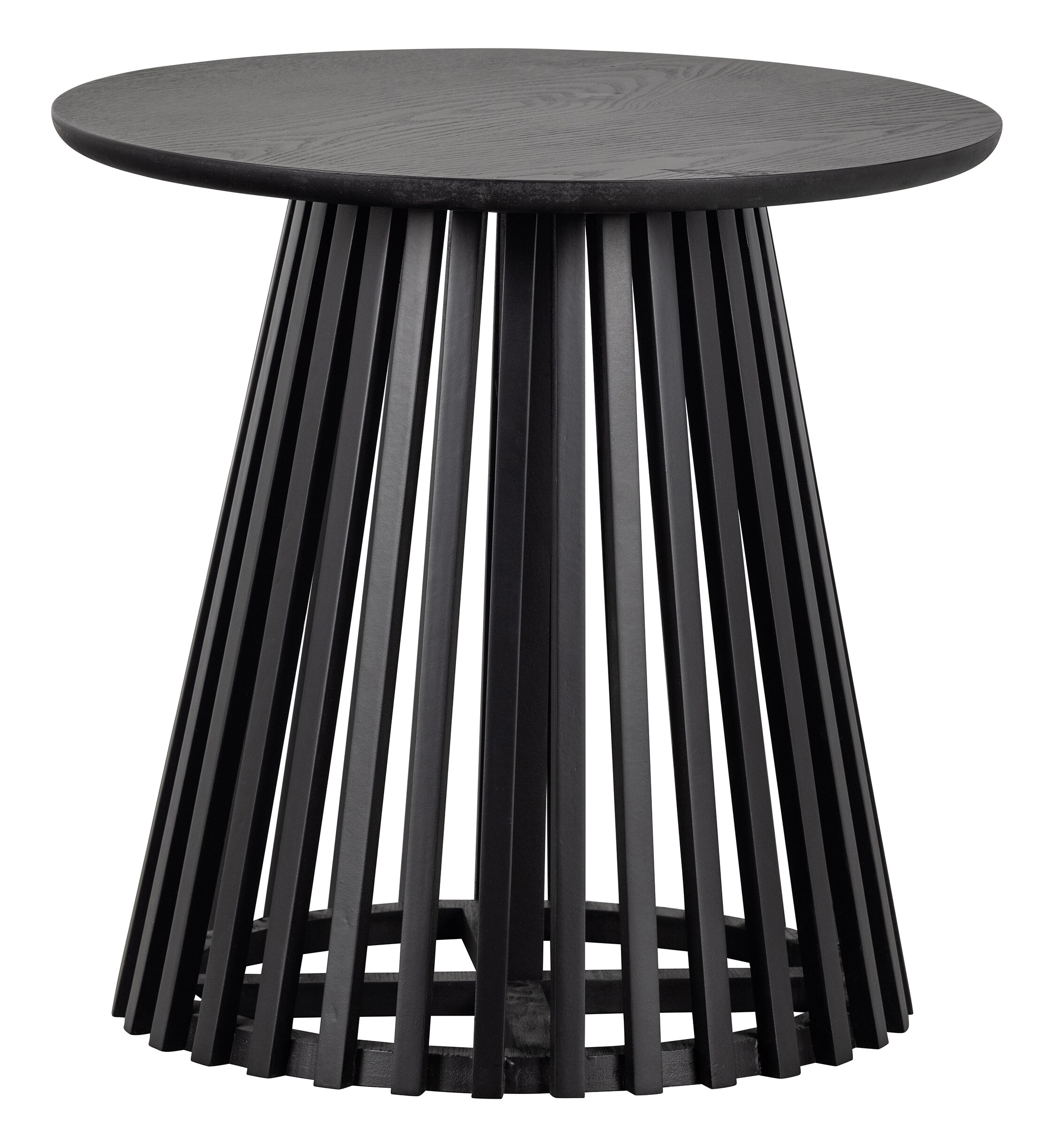 vtwonen Bijzettafel Slats Grenenhout, 50cm - Zwart - Rond