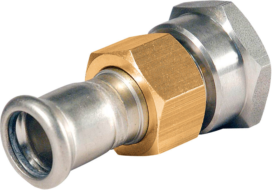 Bonfix Pressfitting RVS 316L 3-delige koppeling - vlakdichtend 1/2 x 15 - binnendraad (Rp) x press - (m-profiel) - 202905