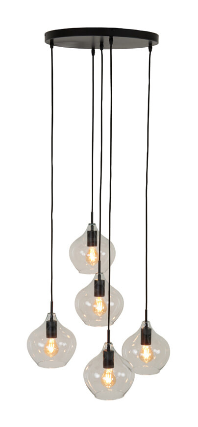 Light & Living Hanglamp 'Rakel' Getrapt, 5-Lamps, kleur Mat Zwart