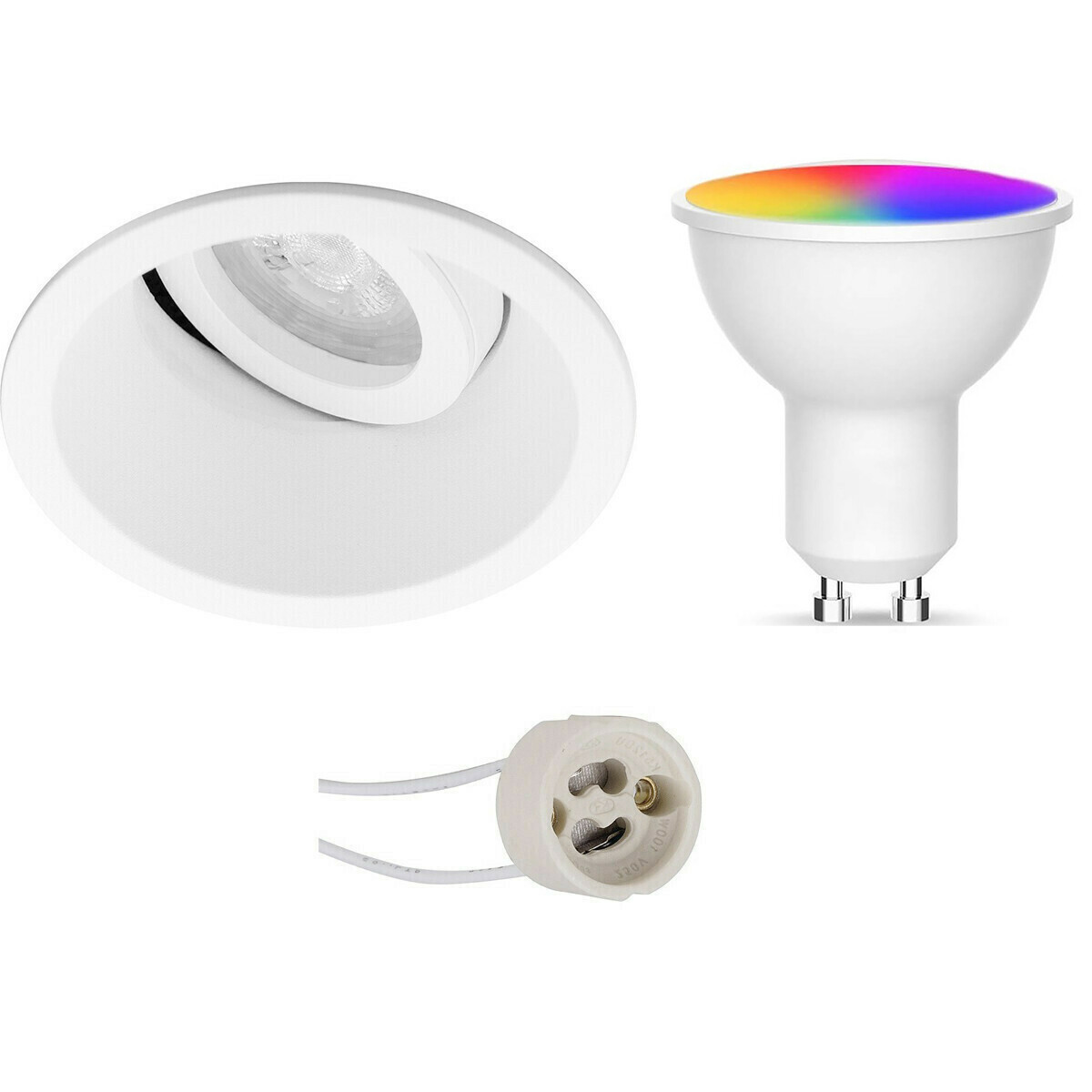 LED Spot Set GU10 - Facto - Smart LED - Wifi LED - Slimme LED - 5W - RGB+CCT - Aanpasbare Kleur - Dimbaar - Pragmi Zano Pro - Inbouw Rond - Mat Wit - Kantelbaar - Ø93mm