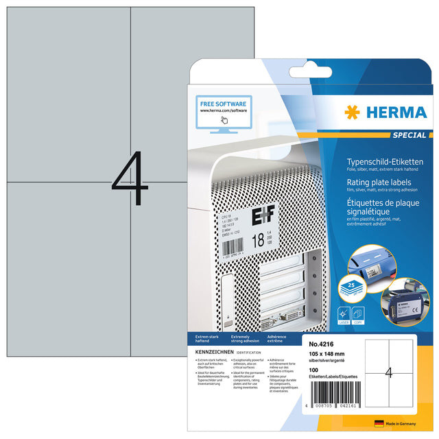 Etiket HERMA 4216 105x148mm weerbestendig zilver 100stuks