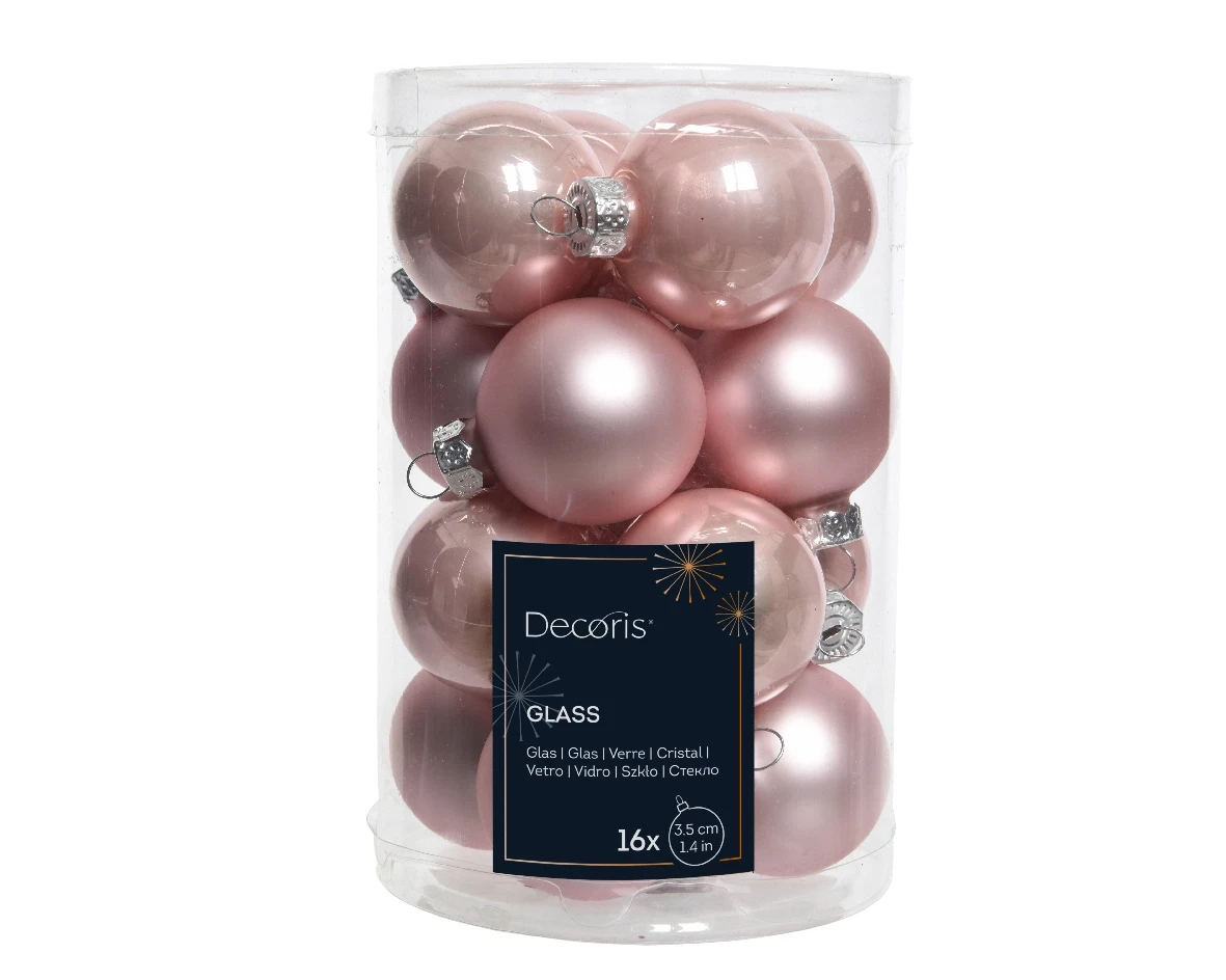 Decoris kerstballen set glas 16st poederroze 3,5cm