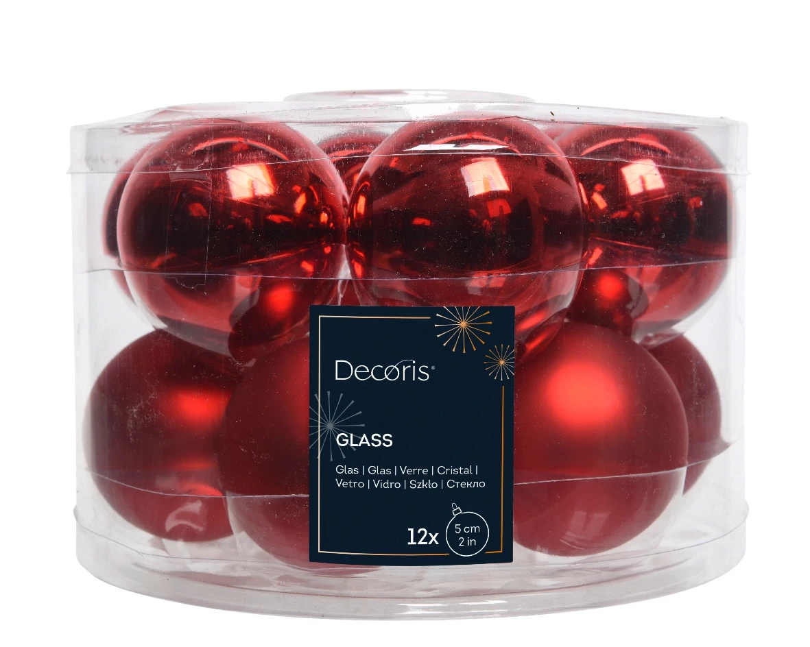 Decoris kerstballen Glas 12st kerstrood 5cm