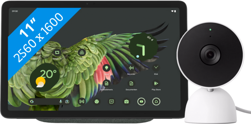 Google Pixel Tablet 256GB Wifi Grijs en Dock met Speaker + Nest Cam Indoor Wired