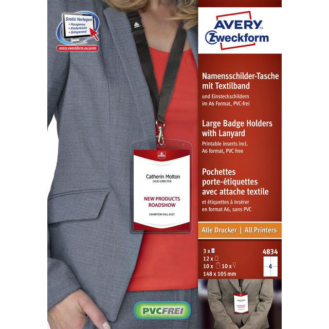 Badge Avery 4834 A6 hoes + insteekkaarten 10 stuks