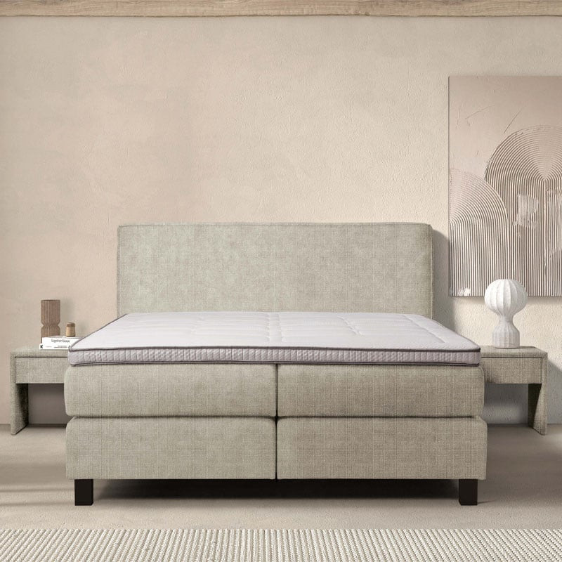 2-Persoons Boxspring Cloud Comfort - Deluxe - Grijs 160x210 cm - Pocketvering - Inclusief Topper - Dekbed-Discounter.nl