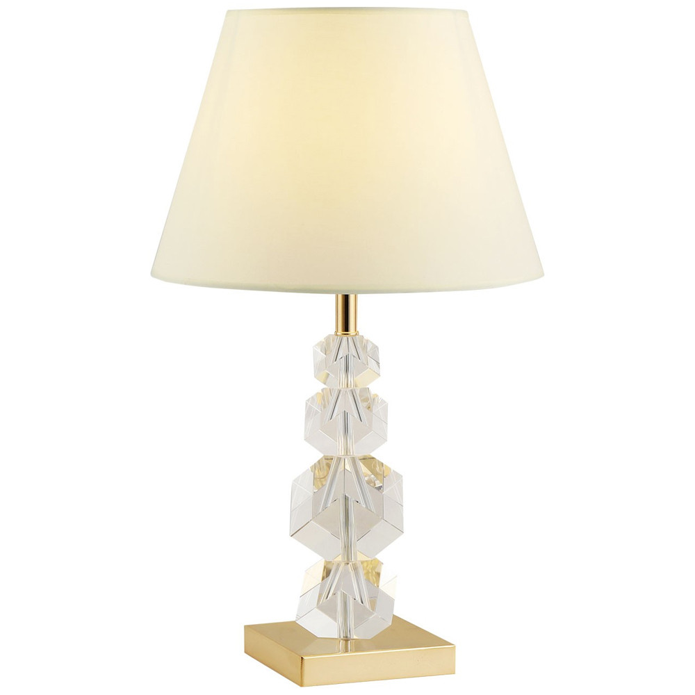 Настольная лампа с абажуром и основанием из хрусталя Neri Crystal Cubes Gold Table Lamp