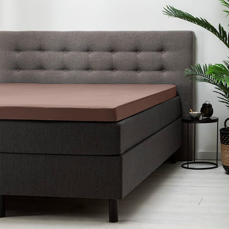 Hoeslaken Stretch - Topper - Terra - 180x200 cm - Bruin - Fresh and Co - Dekbed-Discounter.nl