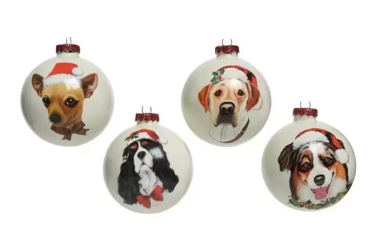 Kerstbal glas d8cm hond - 1 stuk