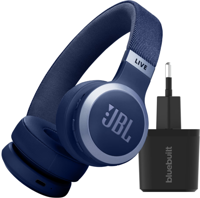 JBL Live 670NC Blauw + BlueBuilt Quick Charge Oplader met Us