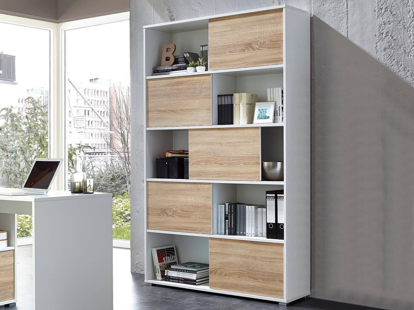 Boekenkast LEA 5 planken sonoma/ wit