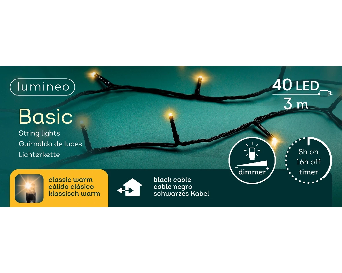 Lumineo Basic Rice 40 LED 3m klassiek warm