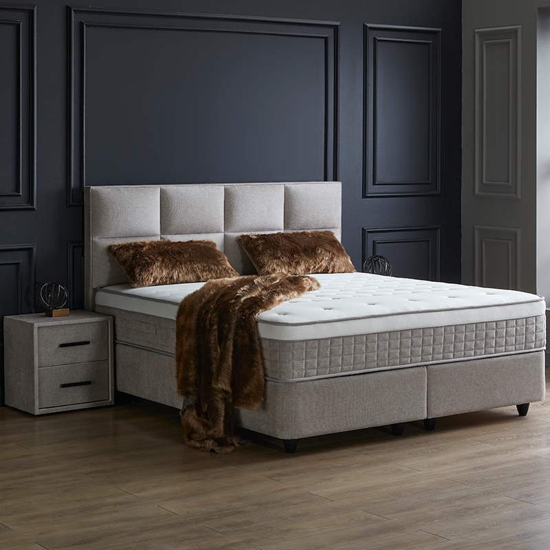 2-Persoons Boxspring met opbergruimte Ayana - Grijs & Beige 160x200 cm - Pocketvering - Inclusief Topper - Dekbed-Discounter.nl