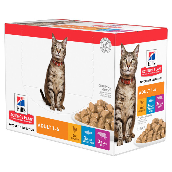 Hill&apos;s Adult Favourite Selection met kip, rund & zeevis nat kattenvoer multipack (85 g) 3 dozen (36 x 85 g)