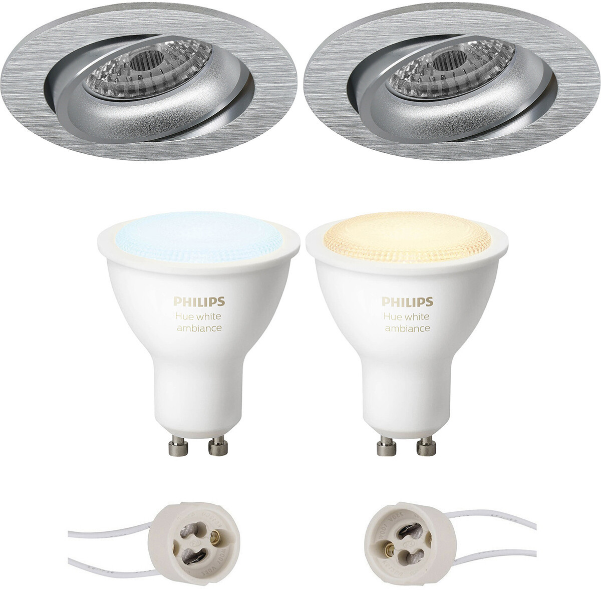 Pragmi Delton Pro - Inbouw Rond - Mat Zilver - Kantelbaar - Ø82mm - Philips Hue - LED Spot Set GU10 - White Ambiance - Bluetooth