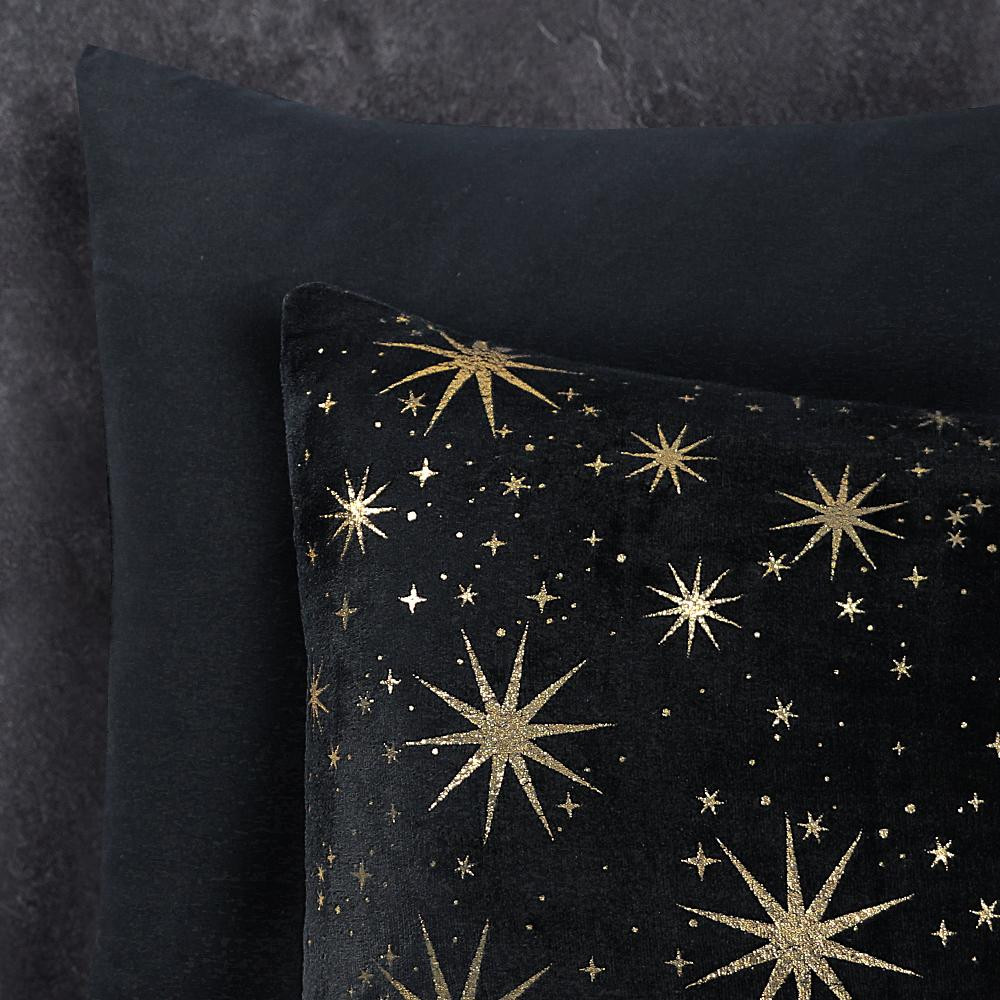 RoyalTextile - Glamour Stars Foil Dekbedovertrek Flanel - Zwart - 140 x 220