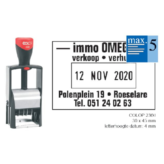 Woord-datumstempel Colop 2360 personaliseerbaar 30x45