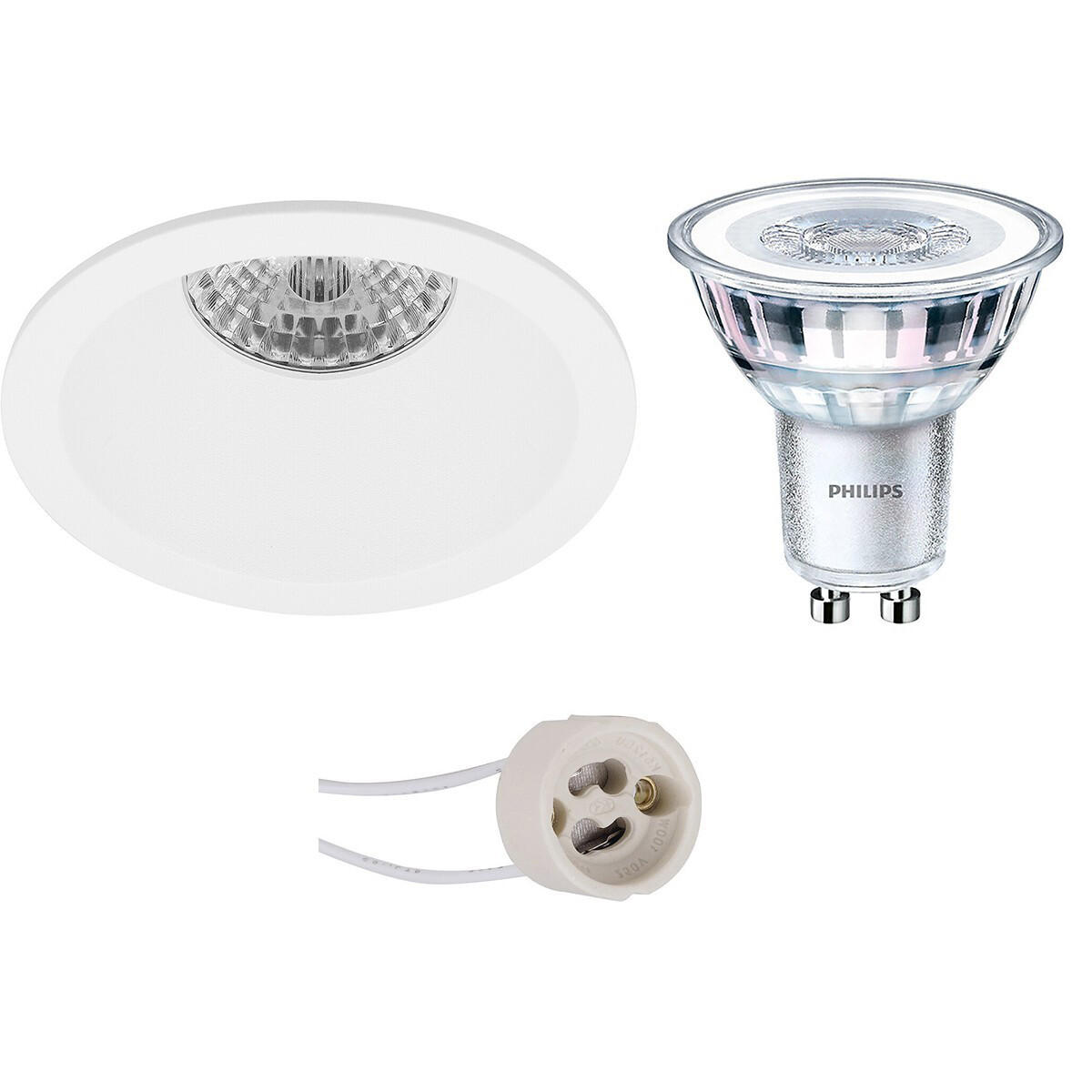 LED Spot Set - Pragmi Pollon Pro - GU10 Fitting - Inbouw Rond - Mat Wit - Verdiept - Ø82mm - Philips - CorePro 827 36D - 4.6W - Warm Wit 2700K