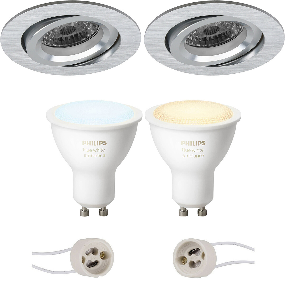 Pragmi Aerony Pro - Inbouw Rond - Mat Zilver - Kantelbaar - Ø82mm - Philips Hue - LED Spot Set GU10 - White Ambiance - Bluetooth