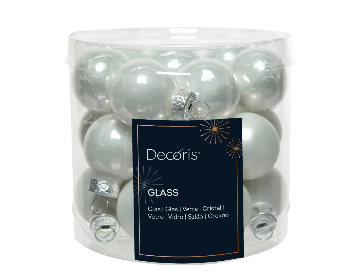 Decoris kerstballen set glas 24st winterwit 2,5cm