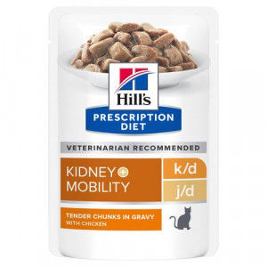 Hill&apos;s Prescription Diet K/D J/D Kidney + Mobility nat kattenvoer met kip maaltijdzakje multipack 8 dozen (96 x 85 g)