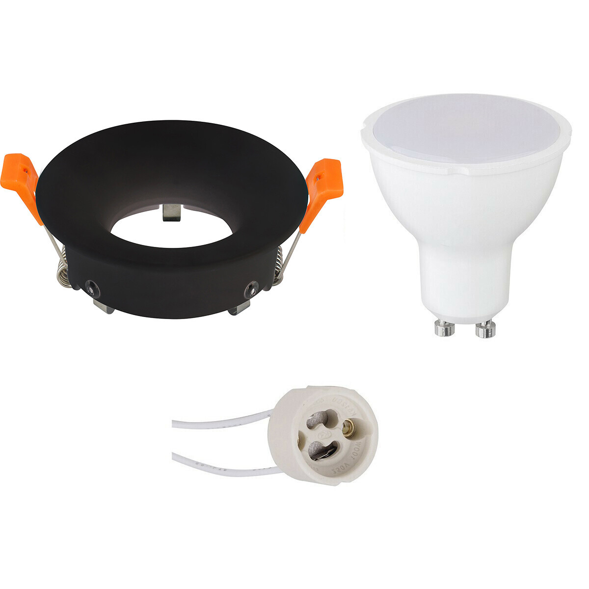 LED Spot Set - Aigi - GU10 Fitting - Inbouw Rond - Mat Zwart - 6W - Helder/Koud Wit 6400K - Ø85mm