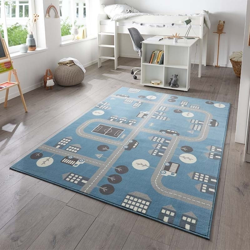 Vloerkleed Kids Town Blauw - Hanse Home Adventures - 80x150 cm - Rechthoek - Dekbed-Discounter.nl