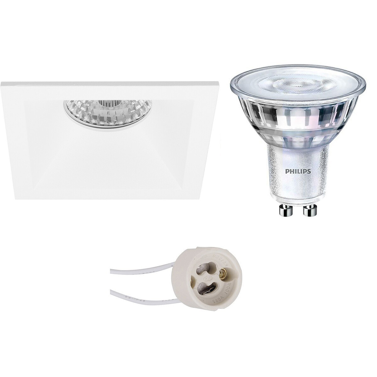 LED Spot Set - Pragmi Pollon Pro - GU10 Fitting - Inbouw Vierkant - Mat Wit - Verdiept - 82mm - Philips - SceneSwitch 827 36D - 1.5W-5W - Warm Wit 2200K-2700K - Dimbaar