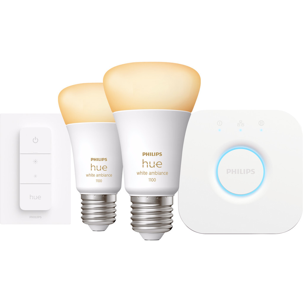 Philips Hue White Ambiance Starter Pack E27 met 2 lampen, dimmer + bridge