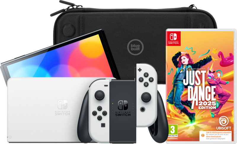 Nintendo Switch OLED Wit + Just Dance 2025 + BlueBuilt Beschermhoes