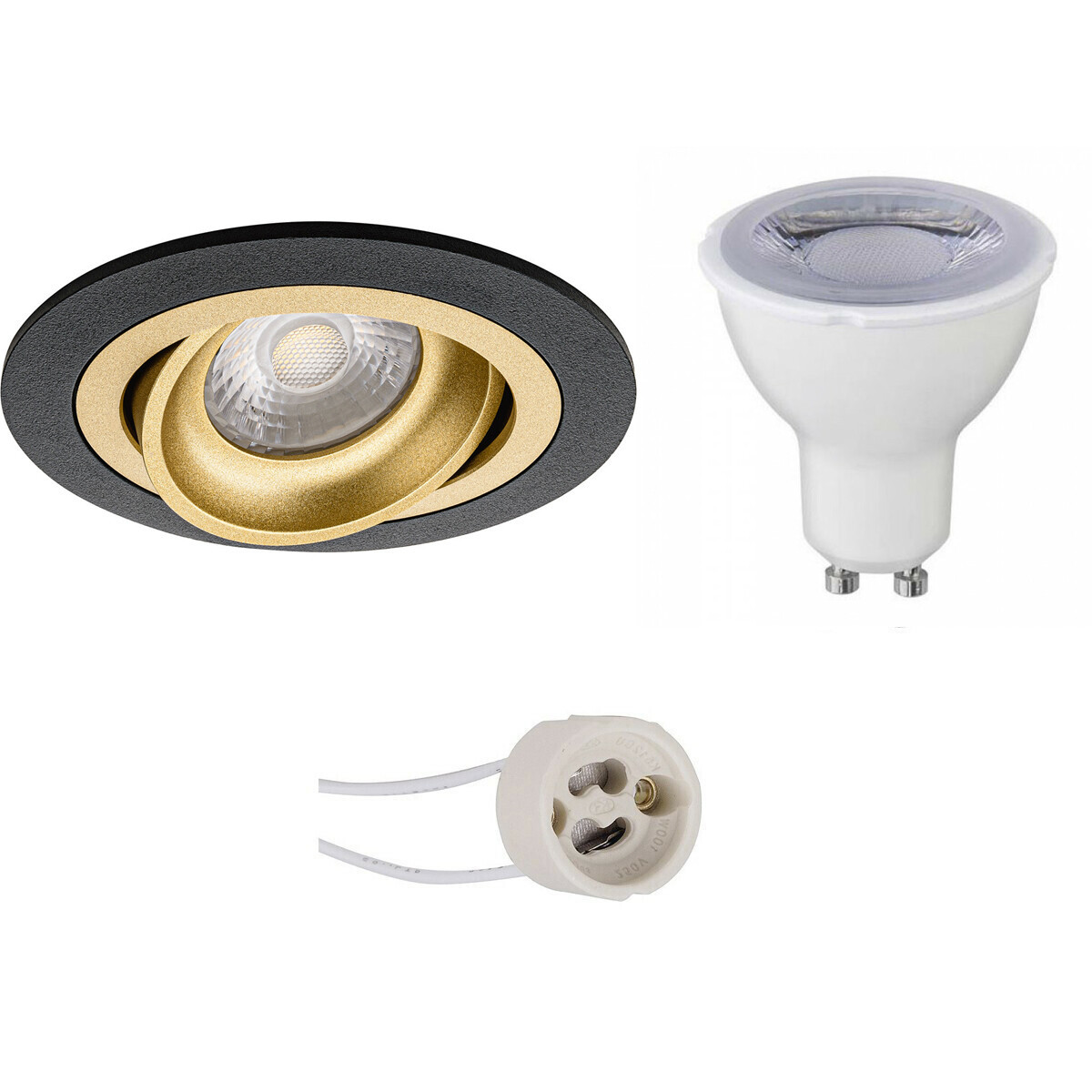 LED Spot Set - Pragmi Alpin Pro - GU10 Fitting - Dimbaar - Inbouw Rond - Mat Zwart/Goud - 6W - Warm Wit 3000K - Kantelbaar Ø92mm