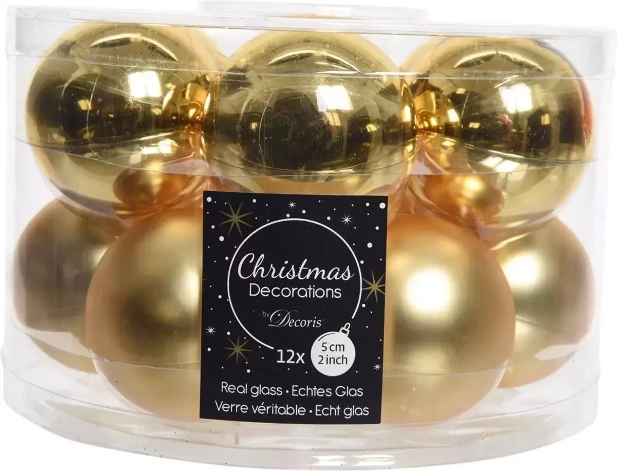 Decoris kerstballen glas 12st licht goud 5cm