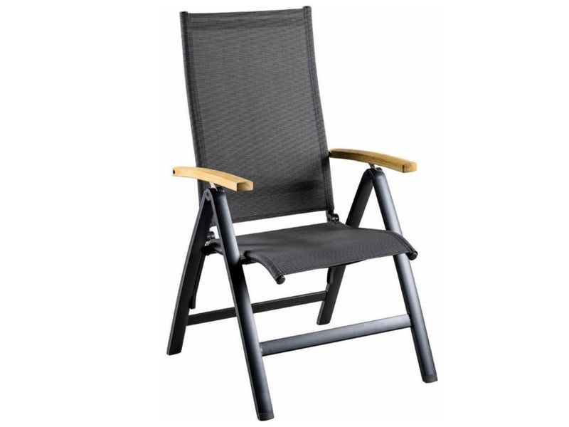 SUNS Lucca Recliner Black Grey Textilene Teak Arm - Suns