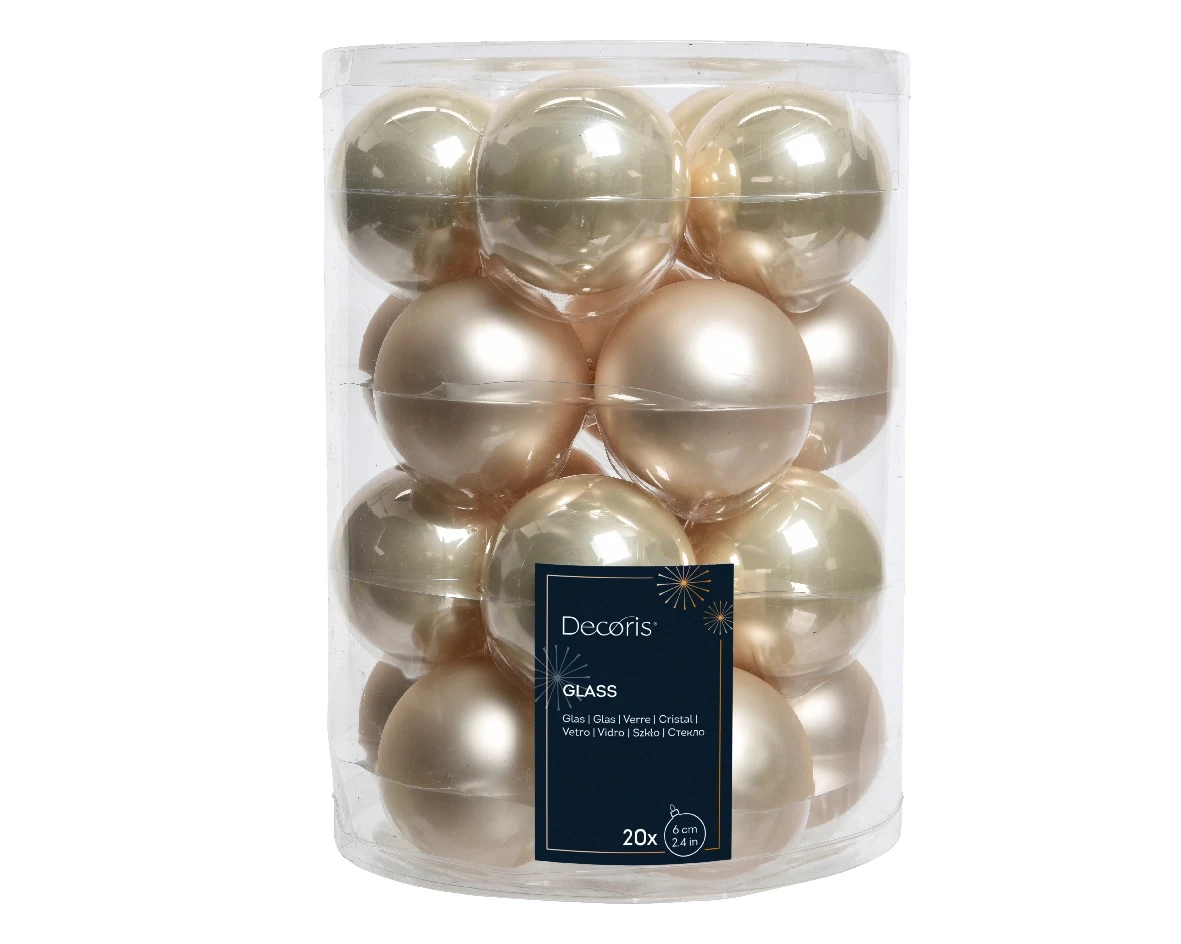 Decoris kerstballen Glas 20st Parel 6cm