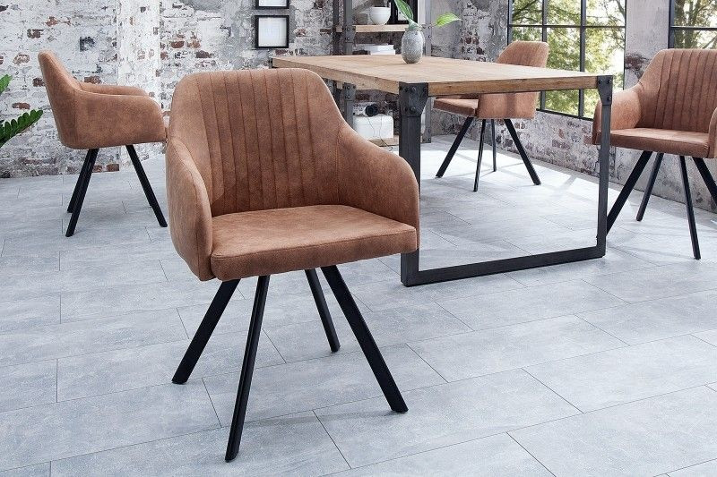 Retro design stoel LUCCA vintage bruin met quilten industrieele stijl - 38308