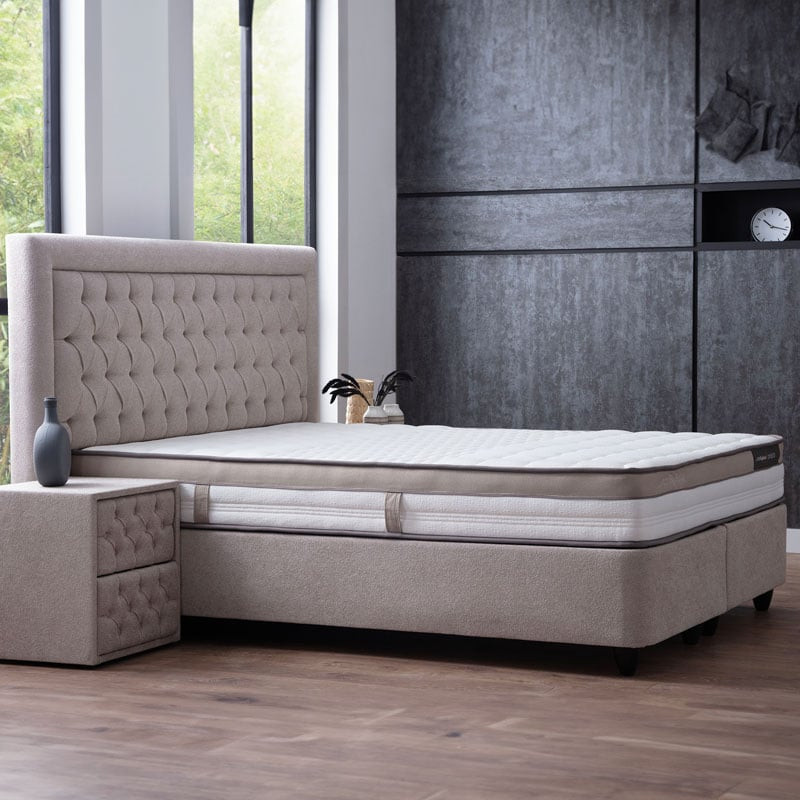 2-Persoons Boxspring Met Opbergruimte Oxybedd - Beige - Beige 140x200 cm - Pocketveringen - Inclusief Topper - Dekbed-Discounter.nl