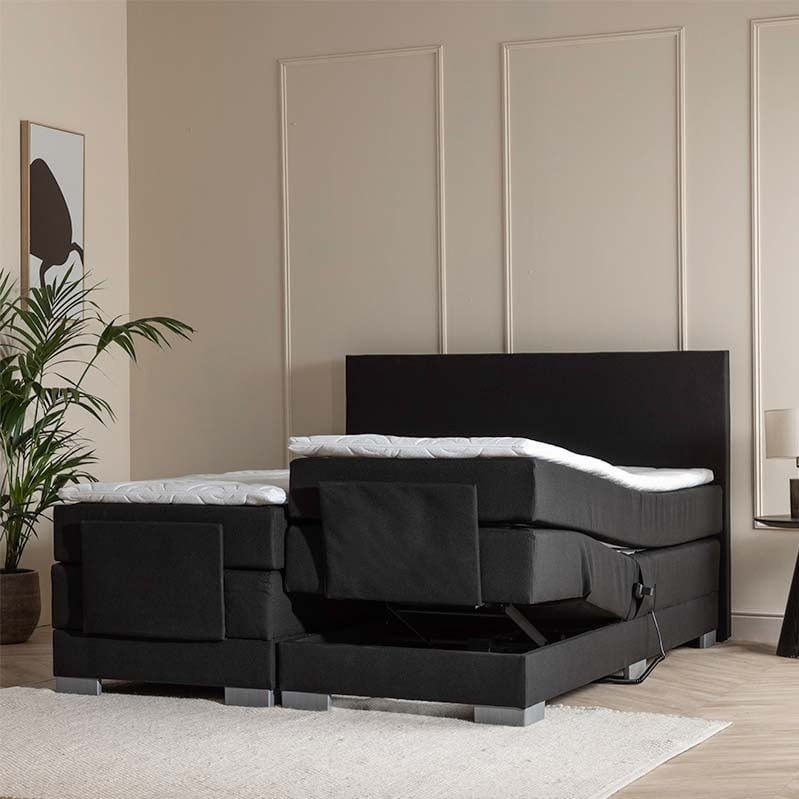 Elektrisch Verstelbare 1-Persoons Boxspring Julia - Antraciet 90x200 cm - Pocketvering - Inclusief Topper - Dekbed-Discounter.nl