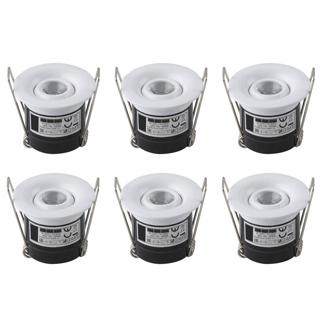 LED Veranda Spot Verlichting 6 Pack - Inbouw Rond 1W - Natuurlijk Wit 4200K - Mat Wit Aluminium - Ø41mm